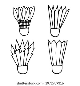 Vector set black and white badminton shuttlecocks with feathers