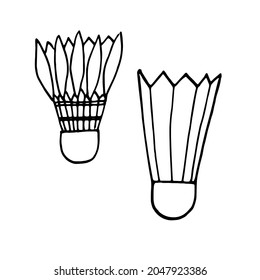 Vector set black and white badminton shuttlecocks with feathers