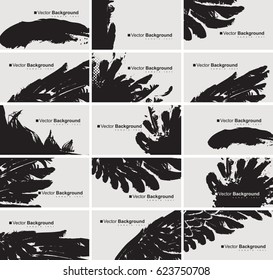 vector set of black and white business cards with a bird feather