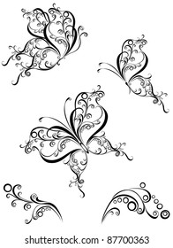 Vector set black and white butterflies 