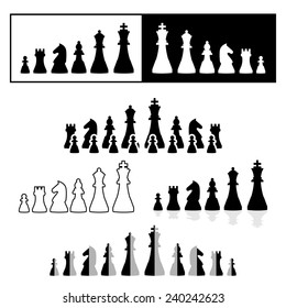 Vector set of black and white chess pieces