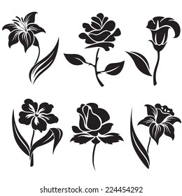 Vector set of black and white flowers.