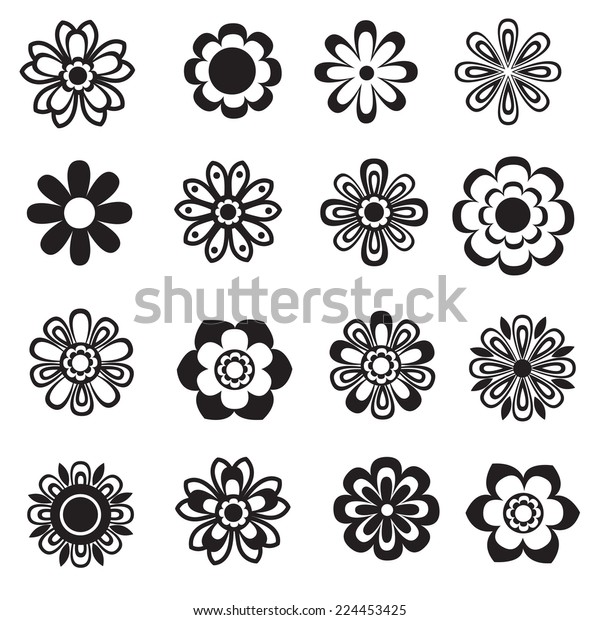 Vector Set Black White Flowers Stock Vector (Royalty Free) 224453425 ...