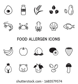 
 Vector Set Of Black And White Food Allergen Icons