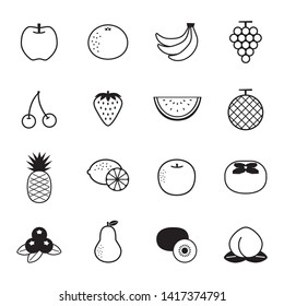 Vector set of black and white fruit icons