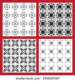 Vector set of black and white geometric patterns. Abstract monochrome ornaments in different styles are hand-drawn. For print, background, social network, website.