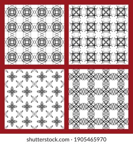 Vector set of black and white geometric patterns. Abstract monochrome ornaments in different styles are hand-drawn. For print, background, social network, website.