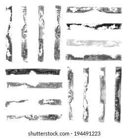 Vector Set of Black and White Grunge Watercolor rectangular paint stamps