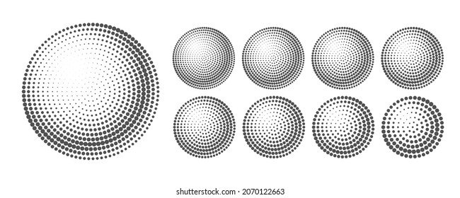 Vector set of black and white halftone spheres from dots