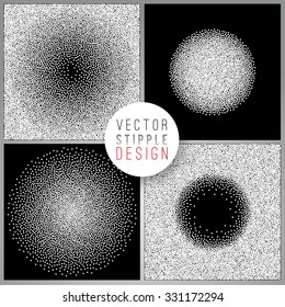 Vector set of black and white halftone background. stipple effect 