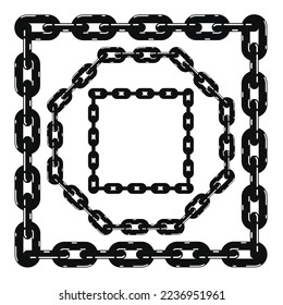 vector set of black and white metal chain borders of round and square shapes. flat style design of chain circles. abstract background pattern.