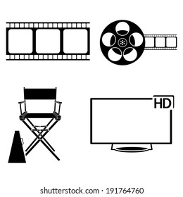 Vector Set Of Black And White Movie Related Icons