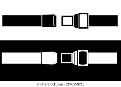 Vector Set Cinturón de seguridad negro y blanco, bloqueo y apertura, aislado en blanco 
