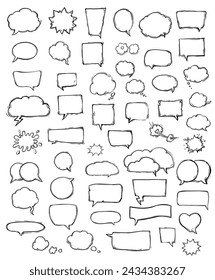 Vector set of black and white speech bubbles drawing on white