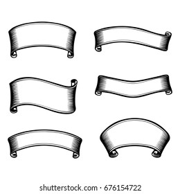 Vector set of black and white vintage scrolls for design and design
