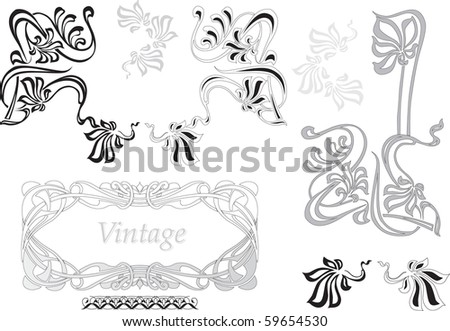 vector set black and white vintage ornaments on a white background