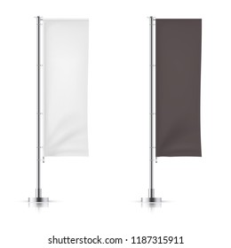 Vector set of    black and white waving advertisement  banner flag.  Vector mock-up. 