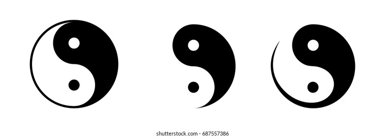 Vector set of black and white yin and yang symbols isolated on a white background.