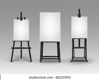 Conjunto vectorial de escarabajos de madera negra con lienzos verticales vacíos aislados en segundo plano