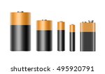 Vector Set of Black Yellow Golden Glossy Alkaline Batteries Of Diffrent size AAA, AA, C, D, PP3 and 9 Volt Battery for branding Close up Isolated on White background