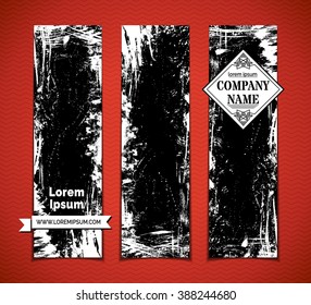 Vector set of blackboard vertical banners. Chalk hand-drawn grunge stains, flourishes and blots on blackboard banners. There is place for your text.