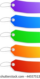 Vector set of blank, colorful label tags, isolated in white background