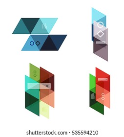 Conjunto vectorial de cuadros web de infografía geométrica en blanco creados con triángulos. Fondos para diseño de flujo de trabajo, diagrama, opciones de número o diseño web