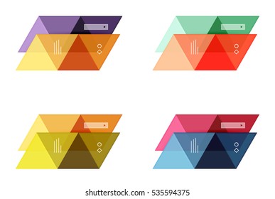Vector set of blank geometric infographic web boxes created with triangles. Backgrounds for workflow layout, diagram, number options or web design
