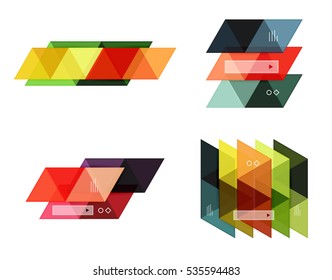 Vector set of blank geometric infographic web boxes created with triangles. Backgrounds for workflow layout, diagram, number options or web design