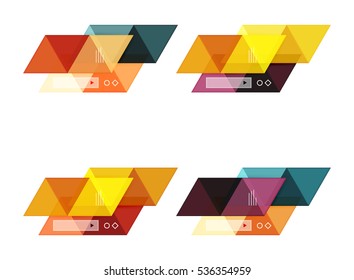 Vector set of blank geometric infographic web boxes created with triangles. Backgrounds for workflow layout, diagram, number options or web design