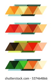 Conjunto vectorial de cuadros web de infografía geométrica en blanco creados con triángulos. Fondos para diseño de flujo de trabajo, diagrama, opciones de número o diseño web