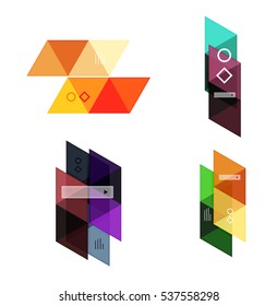 Vector set of blank geometric infographic web boxes created with triangles. Backgrounds for workflow layout, diagram, number options or web design