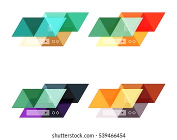Conjunto vectorial de cuadros web de infografía geométrica en blanco creados con triángulos. Fondos para diseño de flujo de trabajo, diagrama, opciones de número o diseño web
