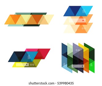Vector set of blank geometric infographic web boxes created with triangles. Backgrounds for workflow layout, diagram, number options or web design