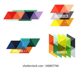 Vector set of blank geometric infographic web boxes created with triangles. Backgrounds for workflow layout, diagram, number options or web design
