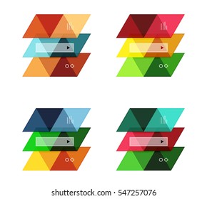 Vector set of blank geometric infographic web boxes created with triangles. Backgrounds for workflow layout, diagram, number options or web design