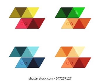 Vector set of blank geometric infographic web boxes created with triangles. Backgrounds for workflow layout, diagram, number options or web design