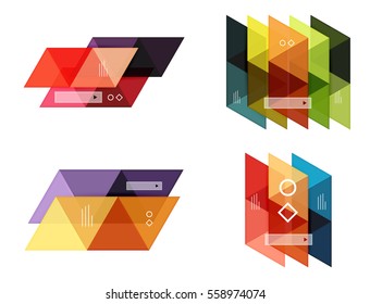 Vector set of blank geometric infographic web boxes created with triangles. Backgrounds for workflow layout, diagram, number options or web design