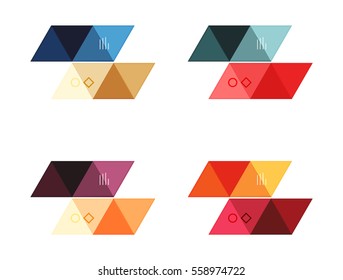 Vector set of blank geometric infographic web boxes created with triangles. Backgrounds for workflow layout, diagram, number options or web design
