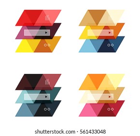 Vector set of blank geometric infographic web boxes created with triangles. Backgrounds for workflow layout, diagram, number options or web design