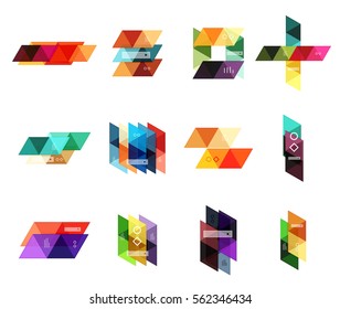 Vector set of blank geometric infographic web boxes created with triangles. Backgrounds for workflow layout, diagram, number options or web design