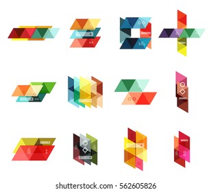 Vector set of blank geometric infographic web boxes created with triangles. Backgrounds for workflow layout, diagram, number options or web design