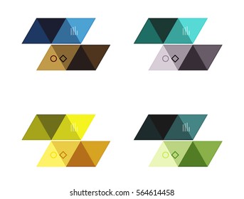 Conjunto vectorial de cuadros web de infografía geométrica en blanco creados con triángulos. Fondos para diseño de flujo de trabajo, diagrama, opciones de número o diseño web