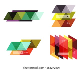 Vector set of blank geometric infographic web boxes created with triangles. Backgrounds for workflow layout, diagram, number options or web design