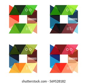 Vector set of blank geometric infographic web boxes created with triangles. Backgrounds for workflow layout, diagram, number options or web design