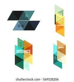Vector set of blank geometric infographic web boxes created with triangles. Backgrounds for workflow layout, diagram, number options or web design