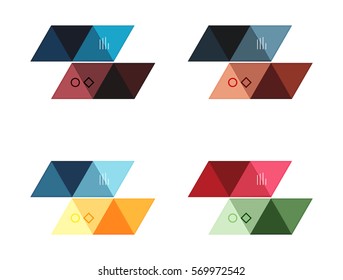 Conjunto vectorial de cuadros web de infografía geométrica en blanco creados con triángulos. Fondos para diseño de flujo de trabajo, diagrama, opciones numéricas o diseño web