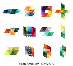 Vector set of blank geometric infographic web boxes created with triangles. Backgrounds for workflow layout, diagram, number options or web design