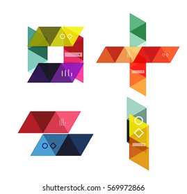 Vector set of blank geometric infographic web boxes created with triangles. Backgrounds for workflow layout, diagram, number options or web design