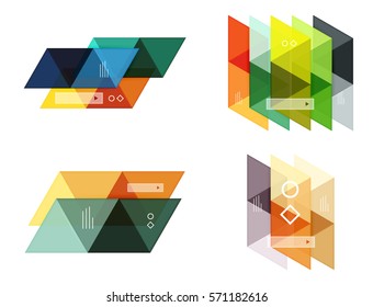 Conjunto vectorial de cuadros web de infografía geométrica en blanco creados con triángulos. Fondos para diseño de flujo de trabajo, diagrama, opciones de número o diseño web